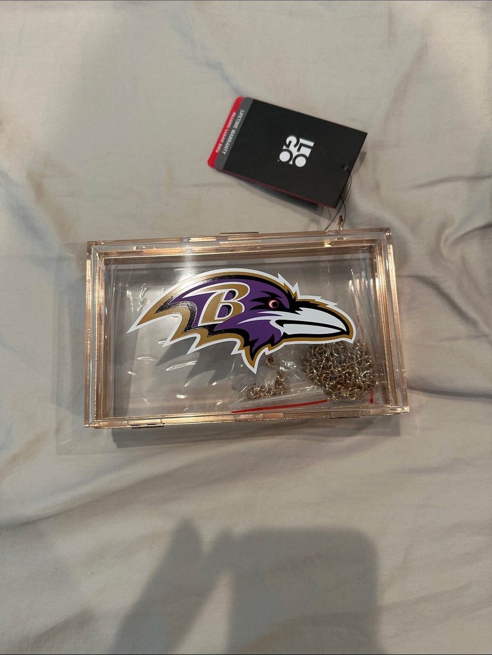 Unbranded Clear Acrylic Box with Purple and Gold Baltimore Raven Logo